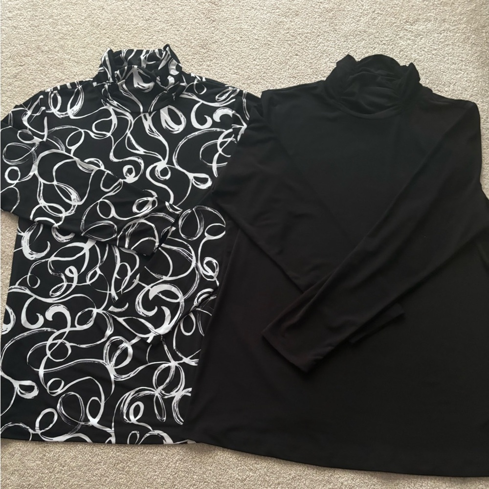 Susan Graver set of 2 Mock Neck Long Sleeve Tops